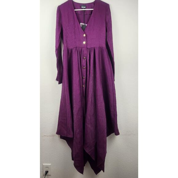 Just Cavalli Purple Dress V Neck Long Sleeve Crepe Size 38 Italian US XS NWT - Picture 1 of 13
